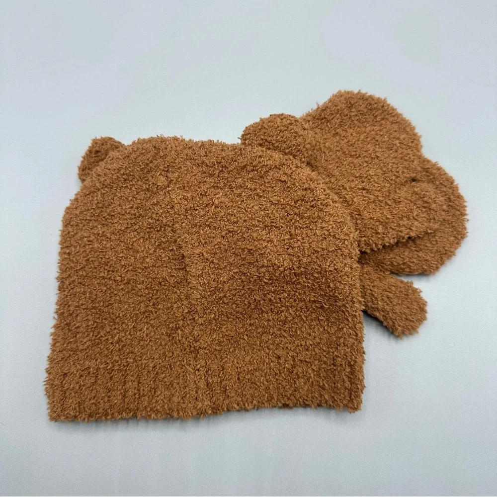 Toby & Me Teddy Bear Winter Beanie Hat Mittens Set Size 6-12 Months Brown